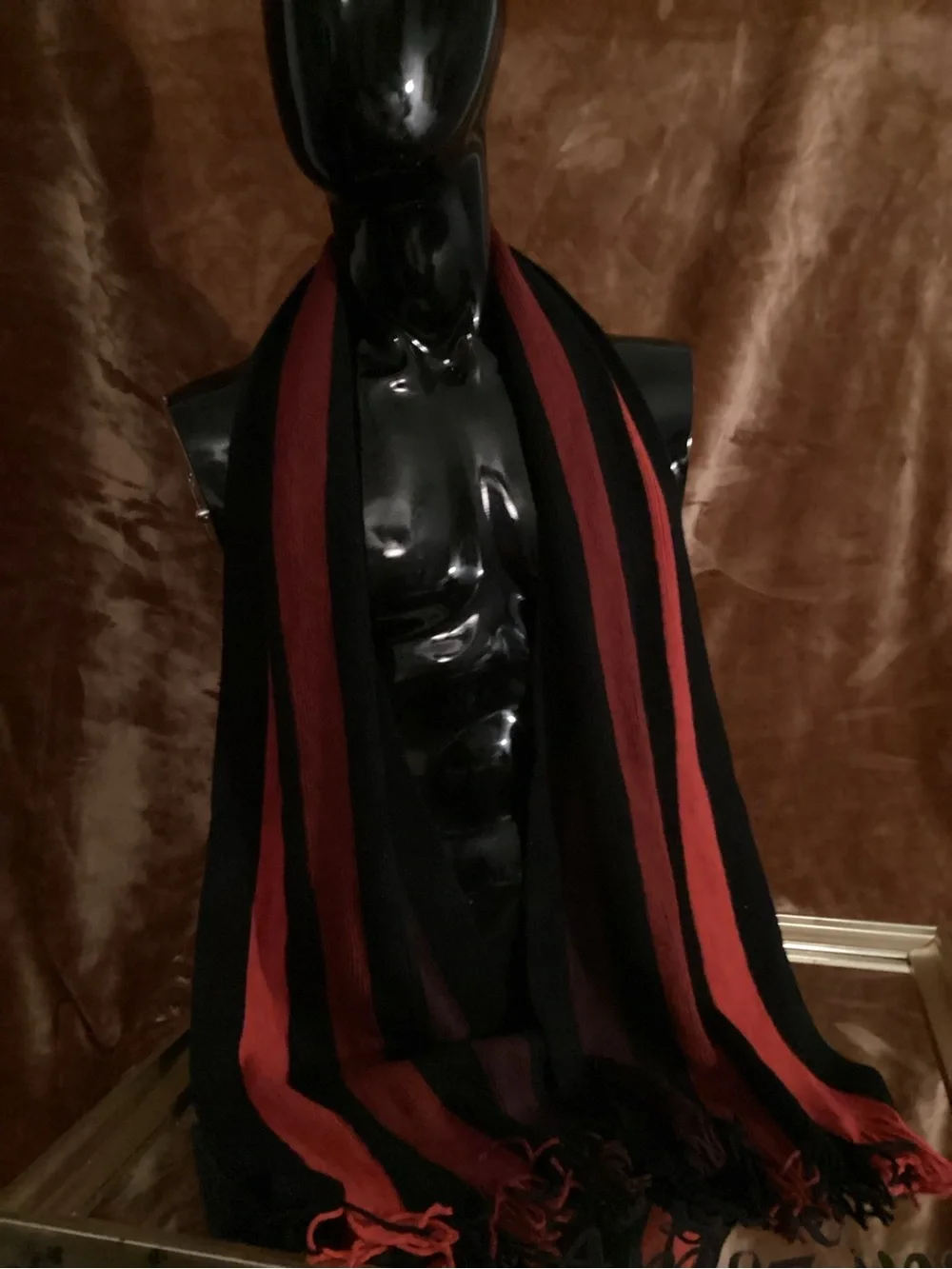 H&M Black and Burgundy Striped Knit Scarf